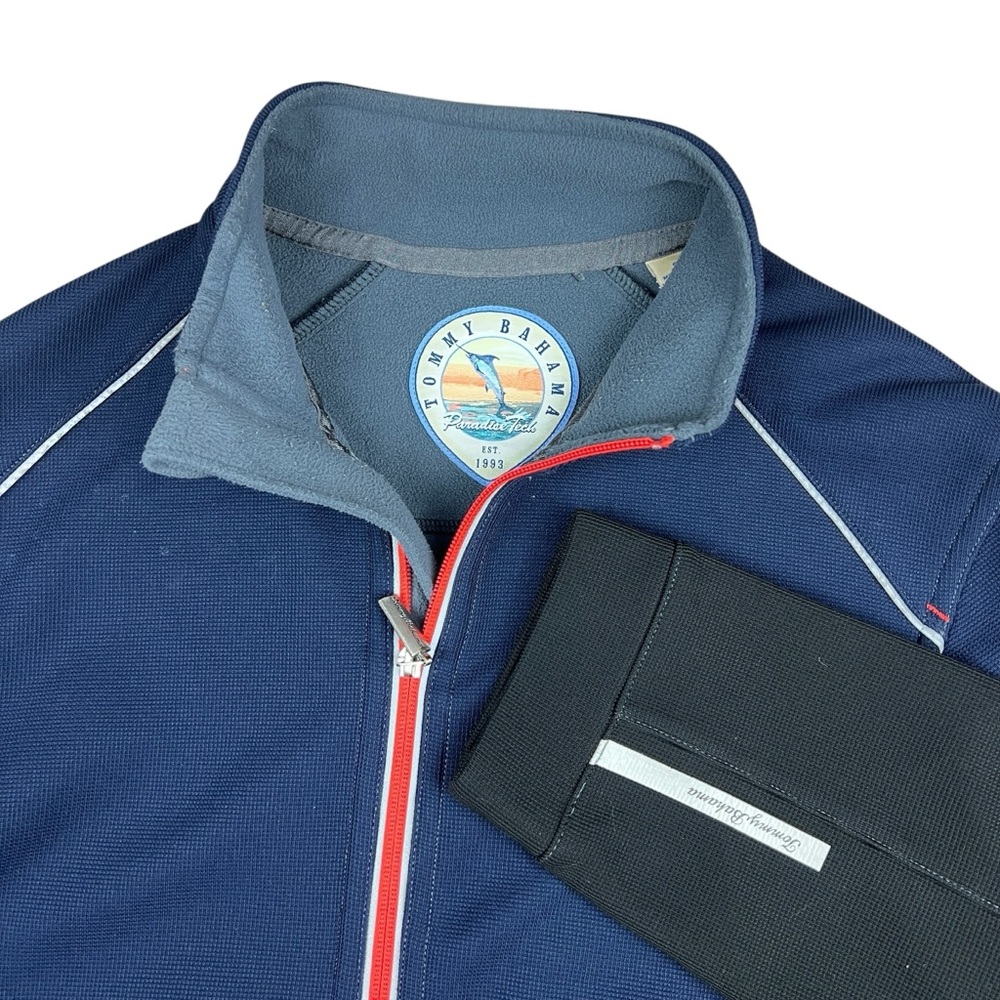 Tommy Bahama Jacket Mens Small Black Blue Paradise Tech Full Zip Fleece